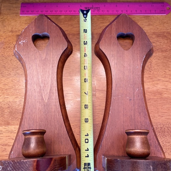 Pair of wood heart wall scones candlestick holders - Picture 8 of 8